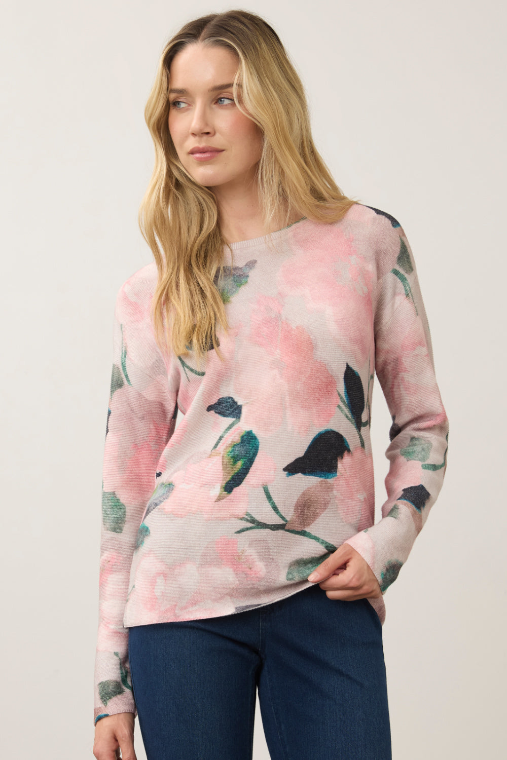 FDJ Pink Floral Fine Gauge Sweater | Artist Print | 100% Cotton | 24" Length