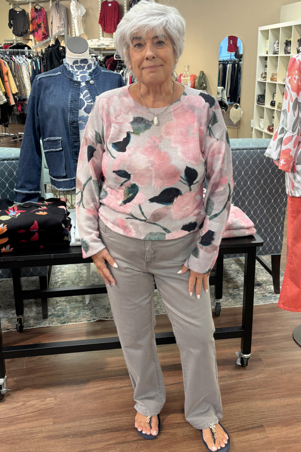 FDJ Pink Floral Fine Gauge Sweater | Artist Print | 100% Cotton | 24" Length
