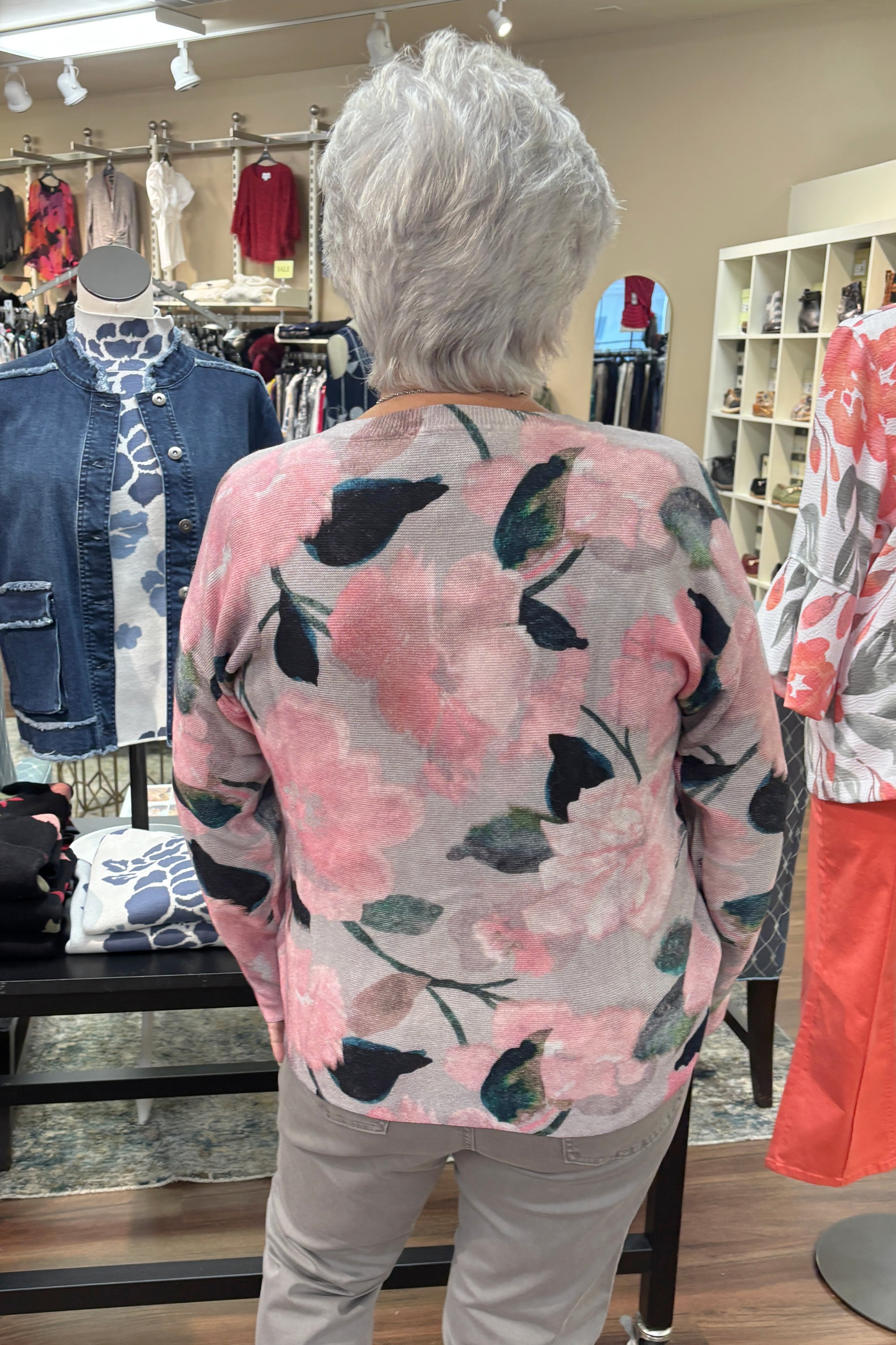FDJ Pink Floral Fine Gauge Sweater | Artist Print | 100% Cotton | 24" Length