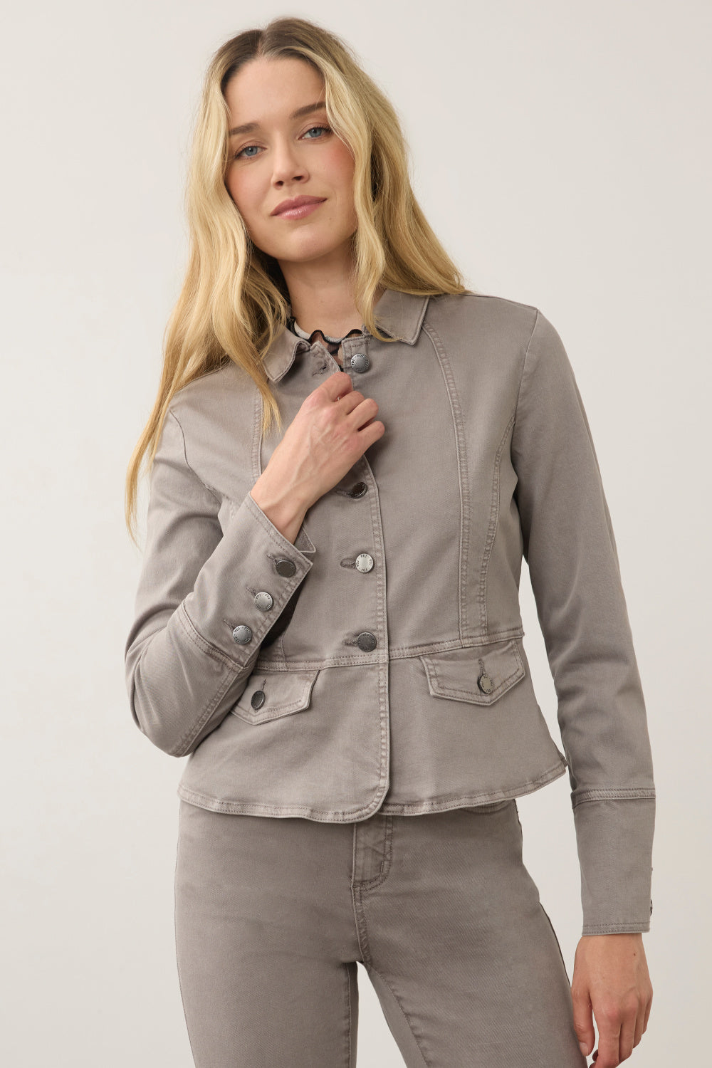 FDJ Stone Grey Utility Jacket | Waist Seaming Detail | Matching Denim Set