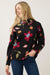 FDJ Vibrant Floral Mock Neck Sweater — Black | Jacquard Knit | 23" Length
