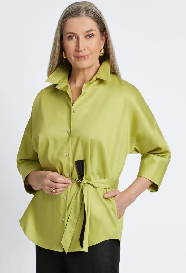 Chartreuse Avery Stretch Matte Sateen Blouse