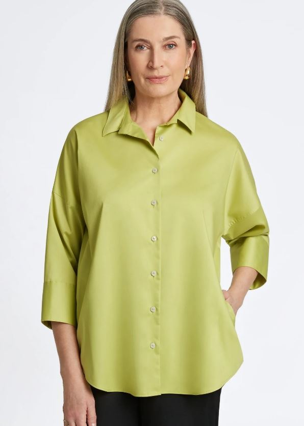 Chartreuse Avery Stretch Matte Sateen Blouse