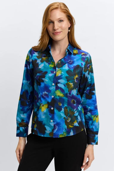 June Blue Painterly Floral Blouse