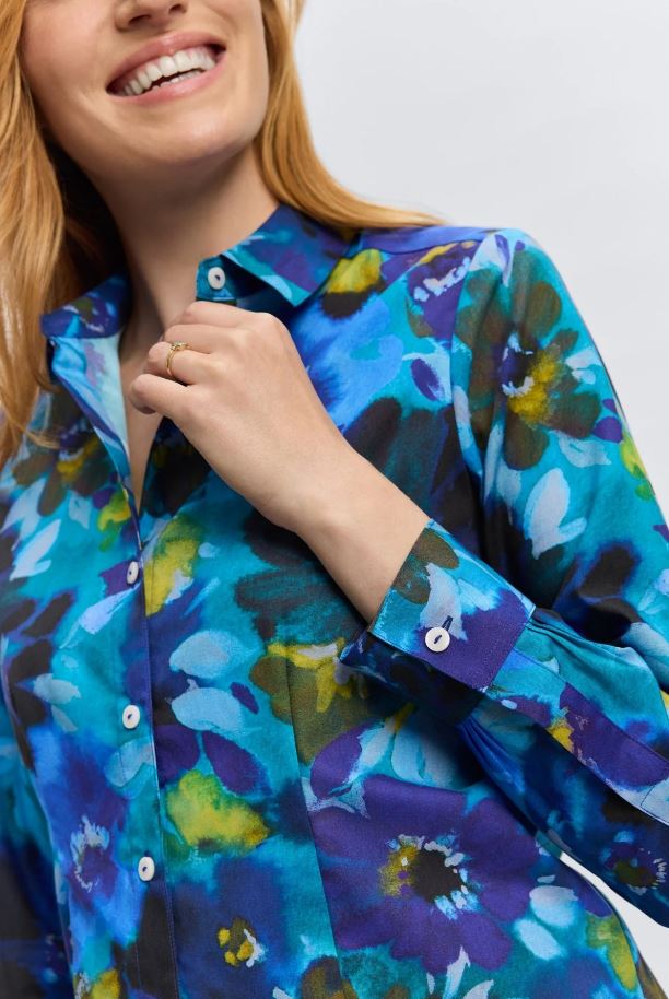 June Blue Painterly Floral Blouse