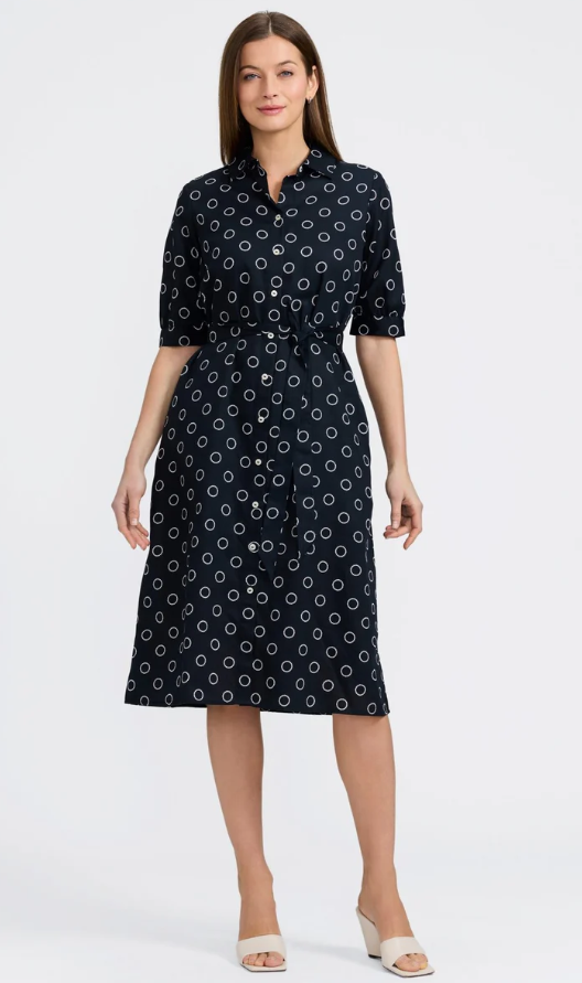 Black & White Midi Length Shirt Dress