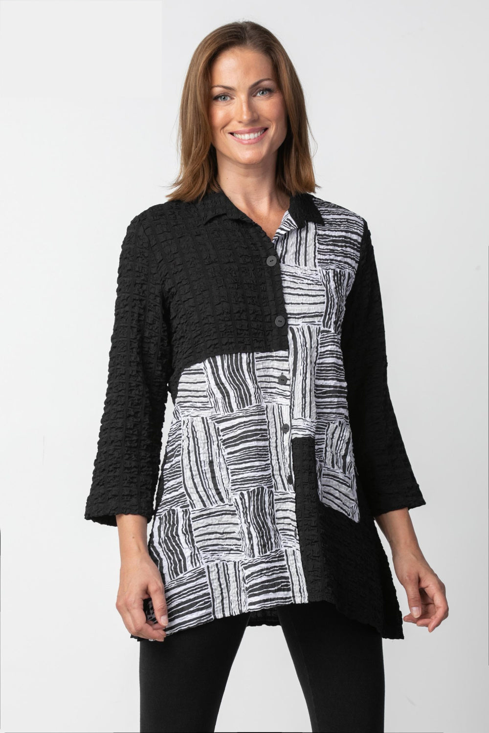 Black & Grey Textured Mixed Print Tunic