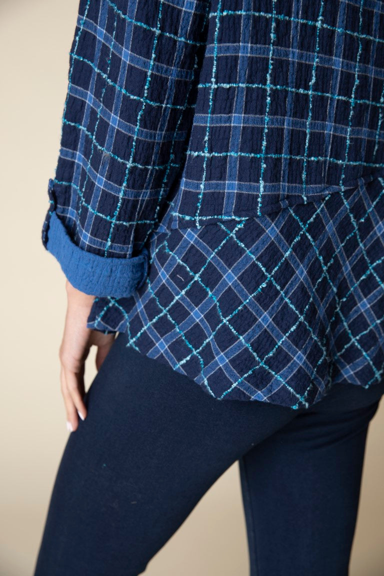 Navy Plaid Asymmetric Shirt