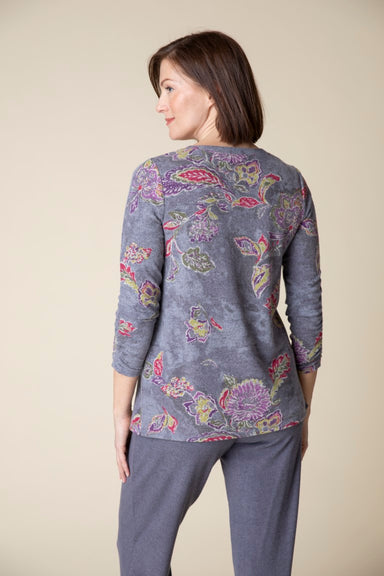 Iron Floral V-neck Fleece Top