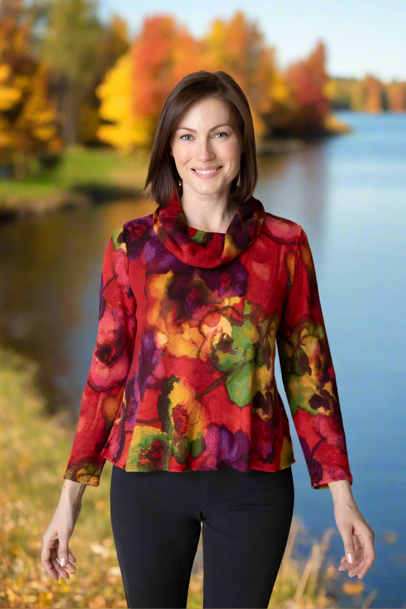 Apple Floral Print Cowl Sweater