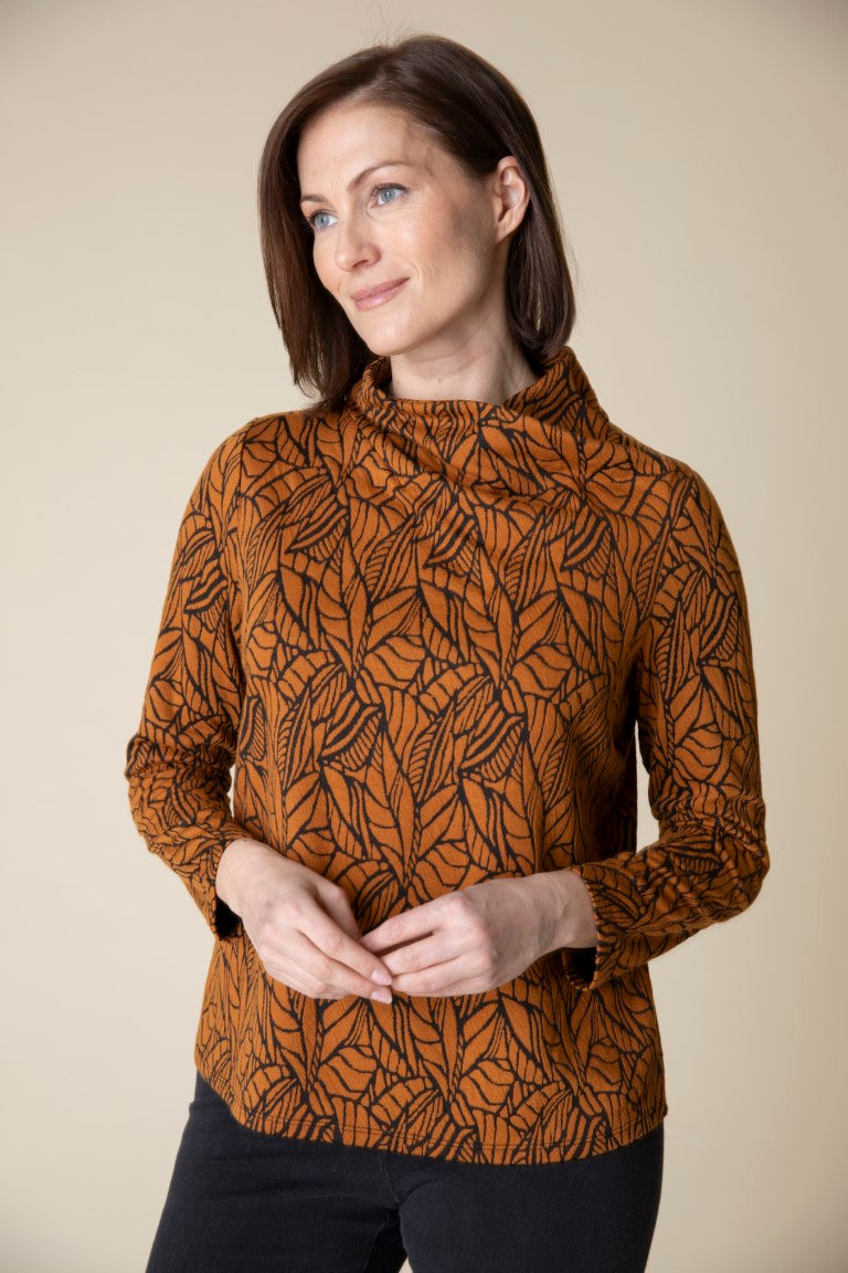 Ginger Leaf Print Wrap Neck Top