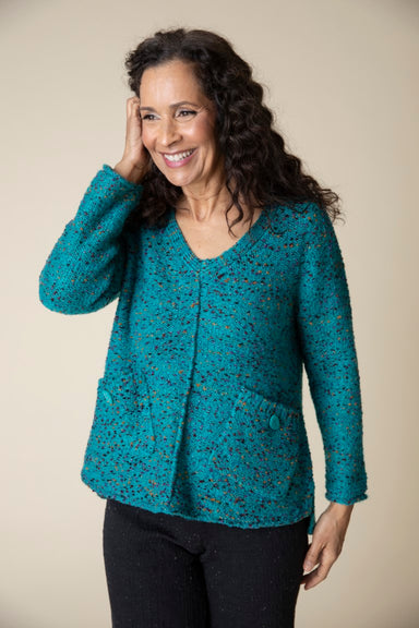 Teal Confetti V-neck Sweater