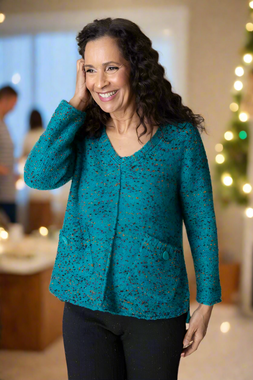 Teal Confetti V-neck Sweater