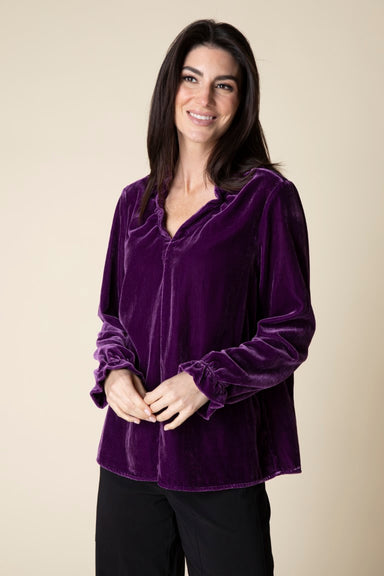 Plum Ruffle Neck Velvet Top