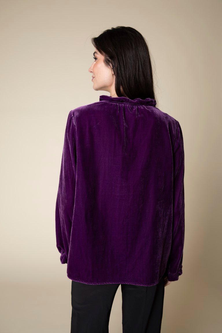 Plum Ruffle Neck Velvet Top