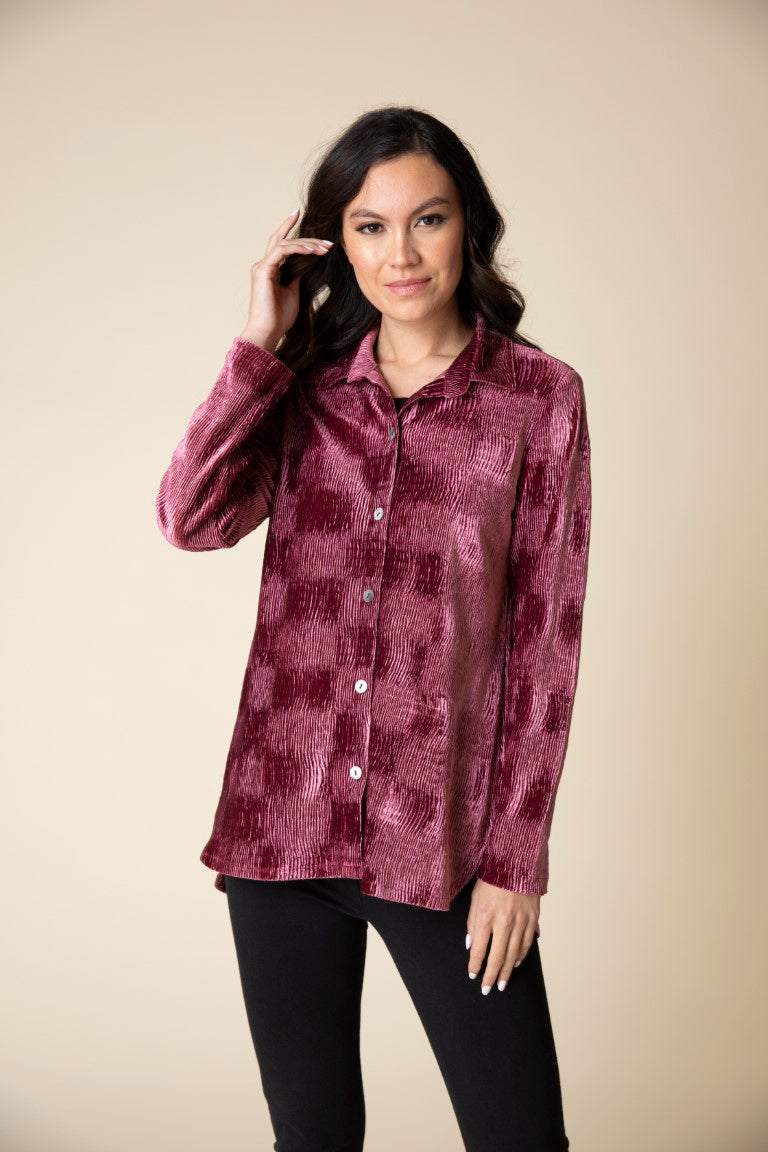 Fig Crinkle Velvet Button Front Tunic