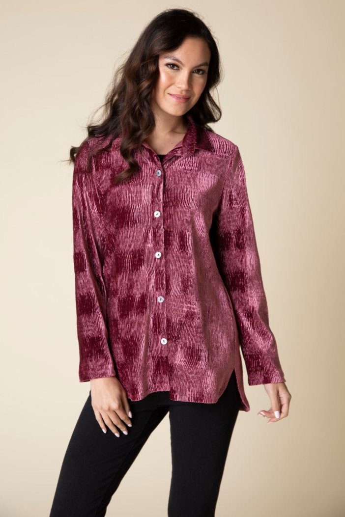 Fig Crinkle Velvet Button Front Tunic