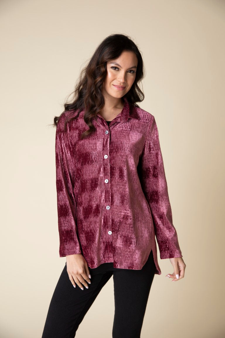 Fig Crinkle Velvet Button Front Tunic