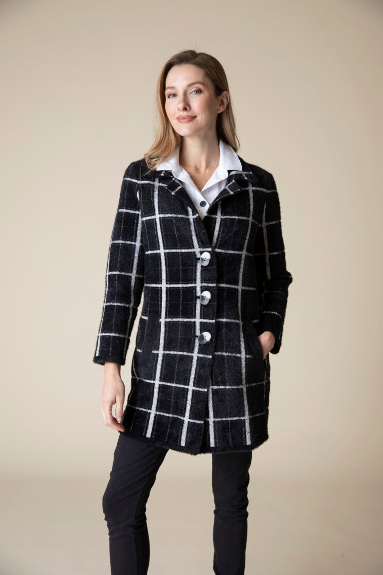 Black Windowpane Jacquard Car Coat