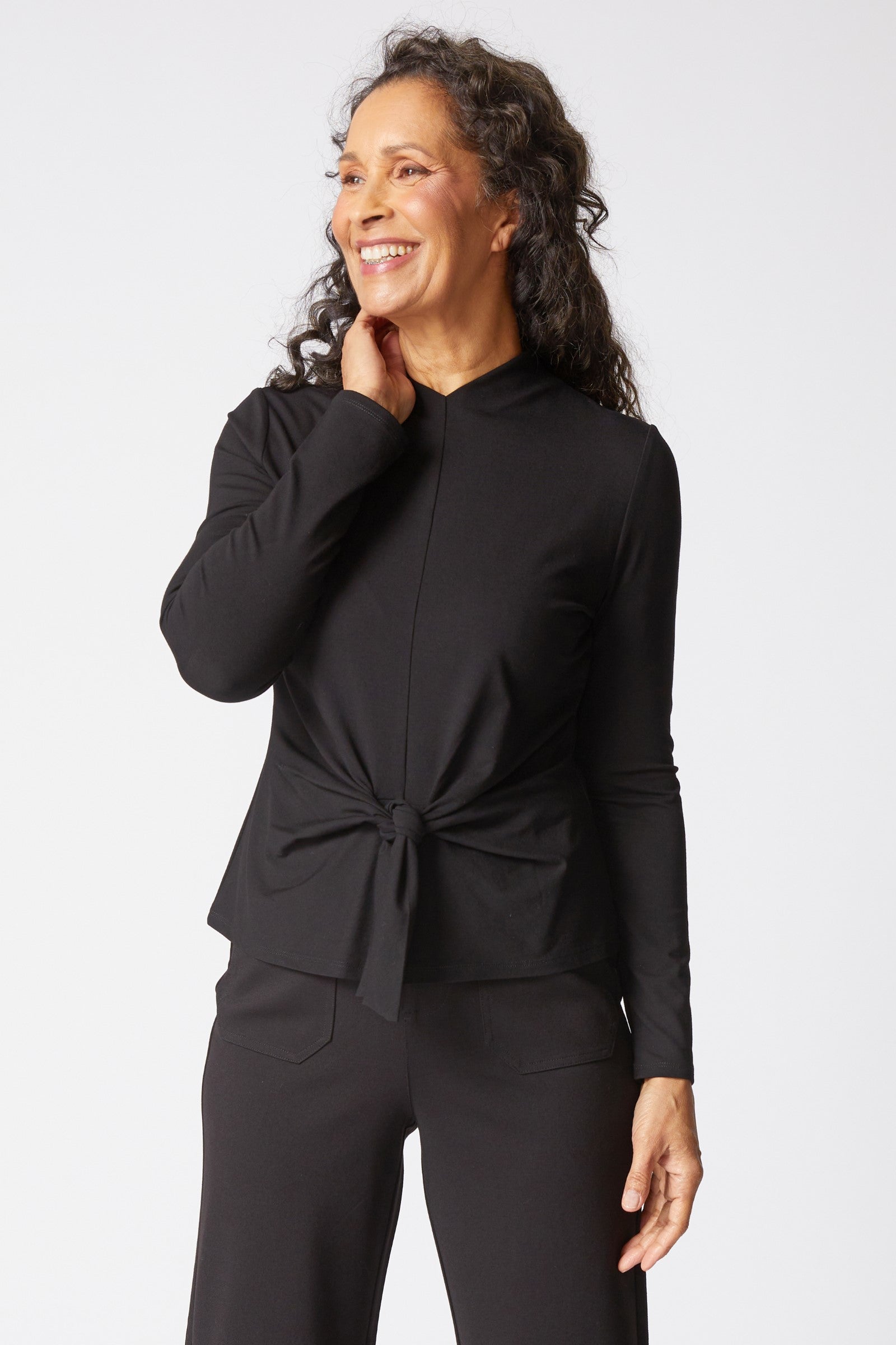 Core Travel Knit Tie Front Top