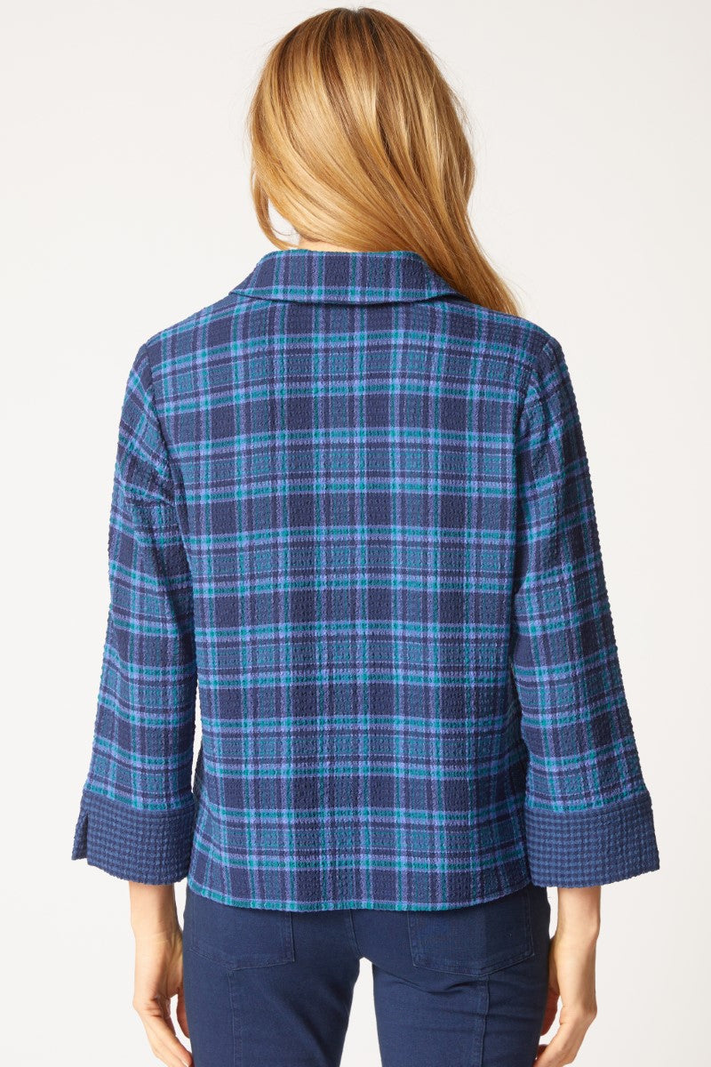 Navy Mixed Plaid Pocket Shirt