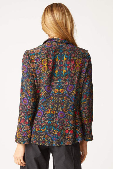 Dark Floral Print Flounce Shirt