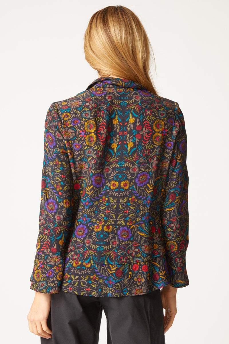 Dark Floral Print Flounce Shirt