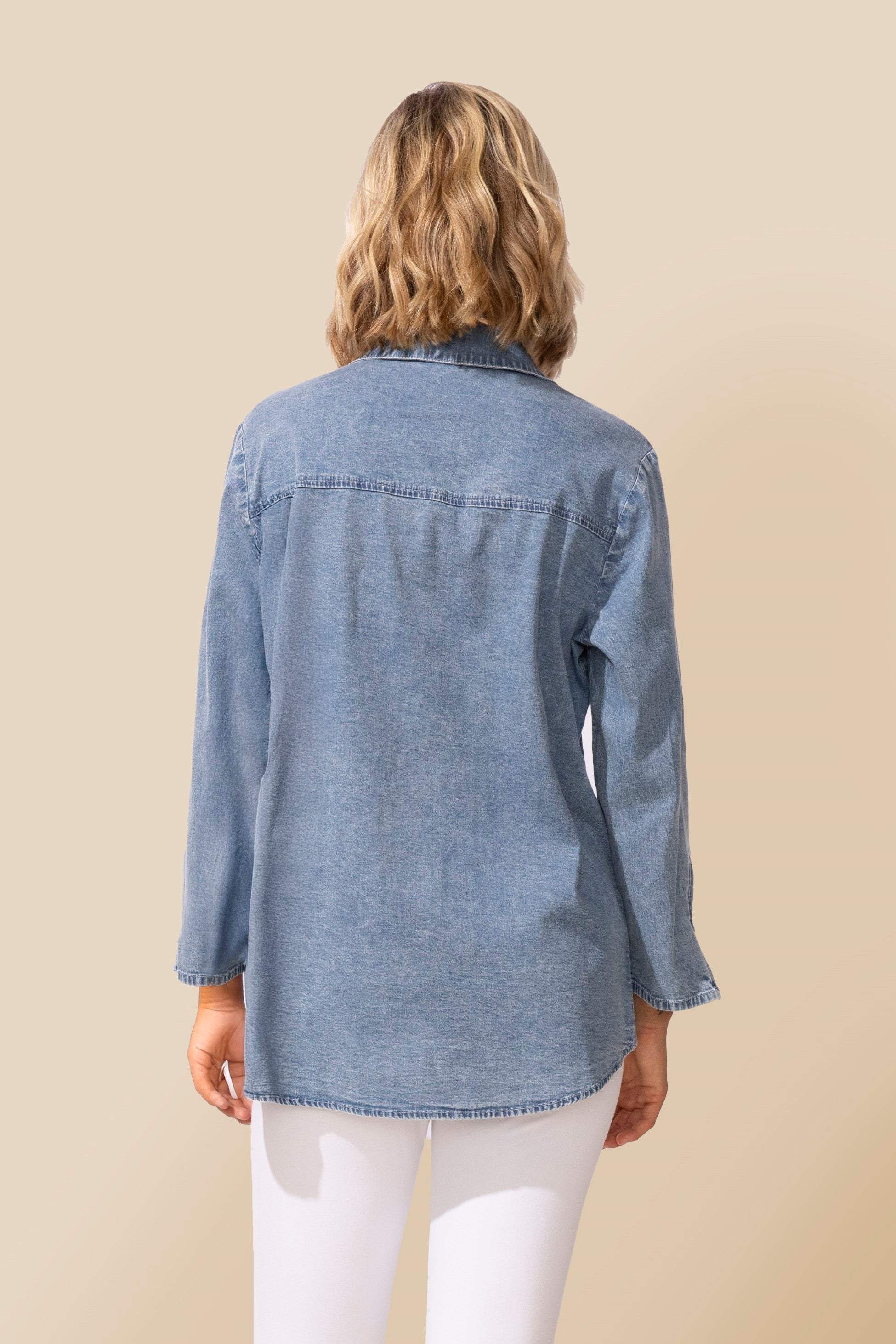 Light Denim Zip Sleeve Travel Shirt