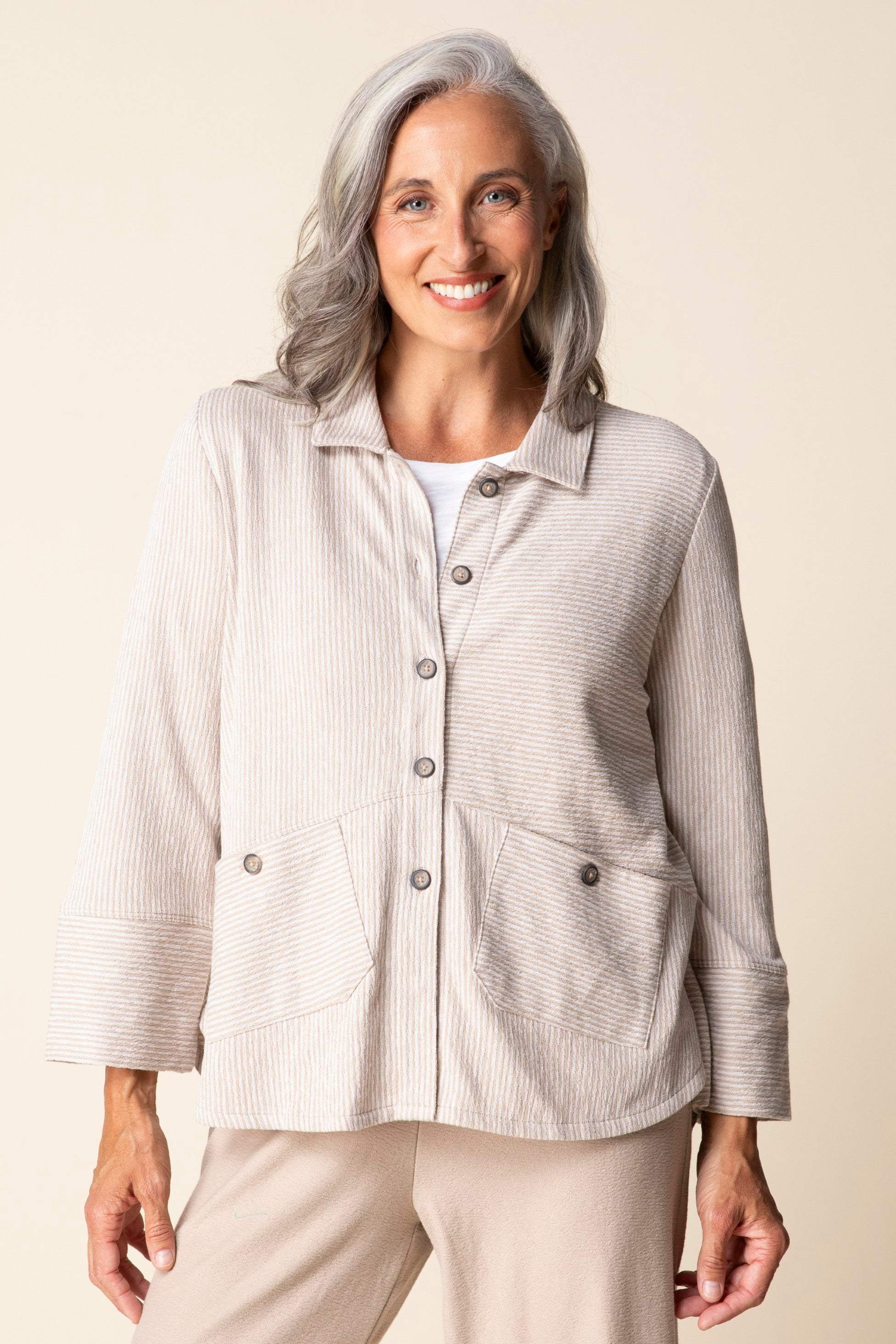 Oakwood Stripe Knit Button Front Shirt