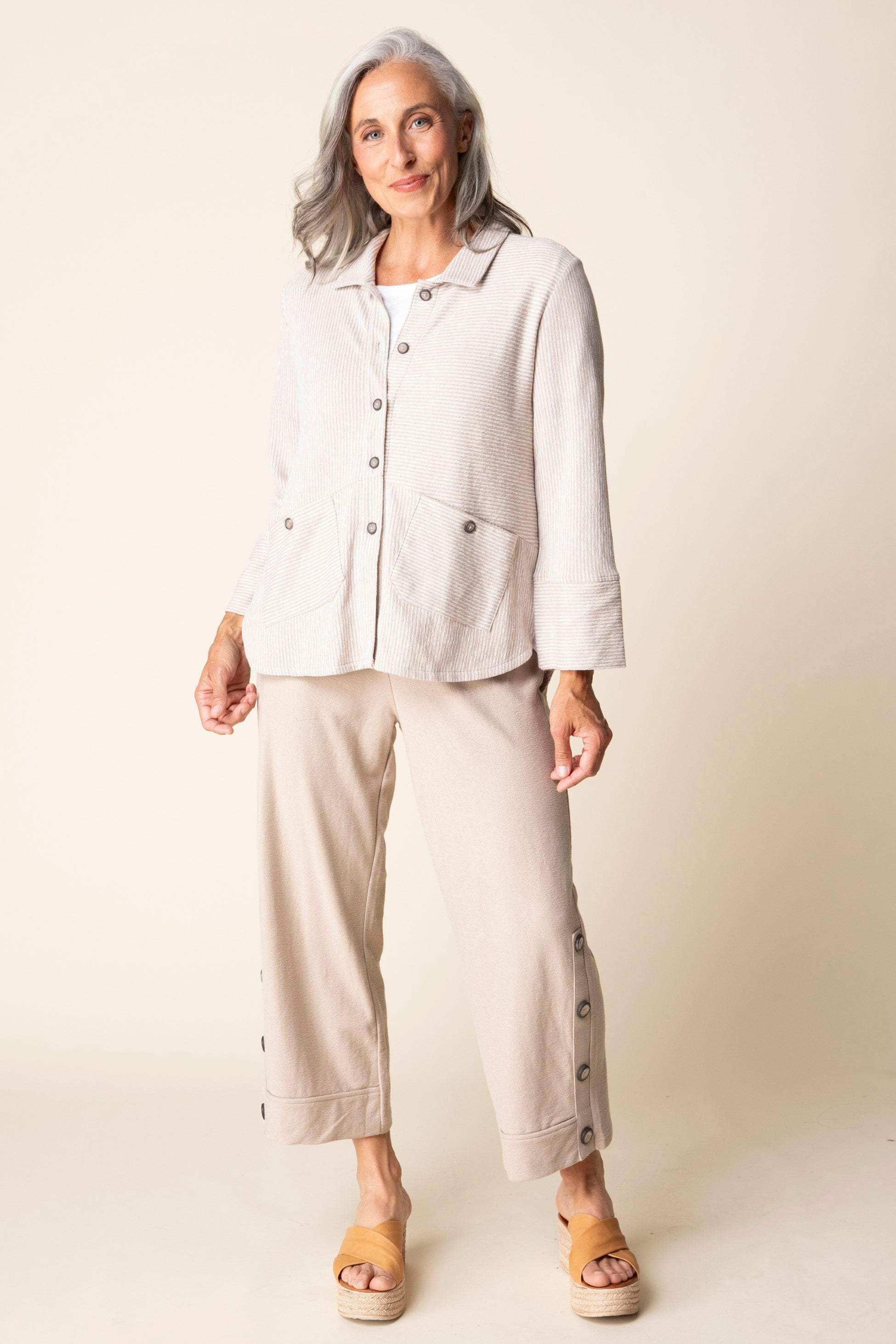 Oakwood Stripe Knit Button Front Shirt