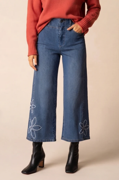 Stretch Denim Tossed Flower Jeans