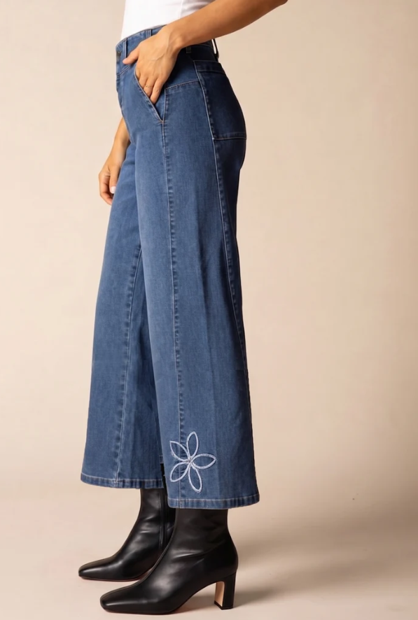 Stretch Denim Tossed Flower Jeans