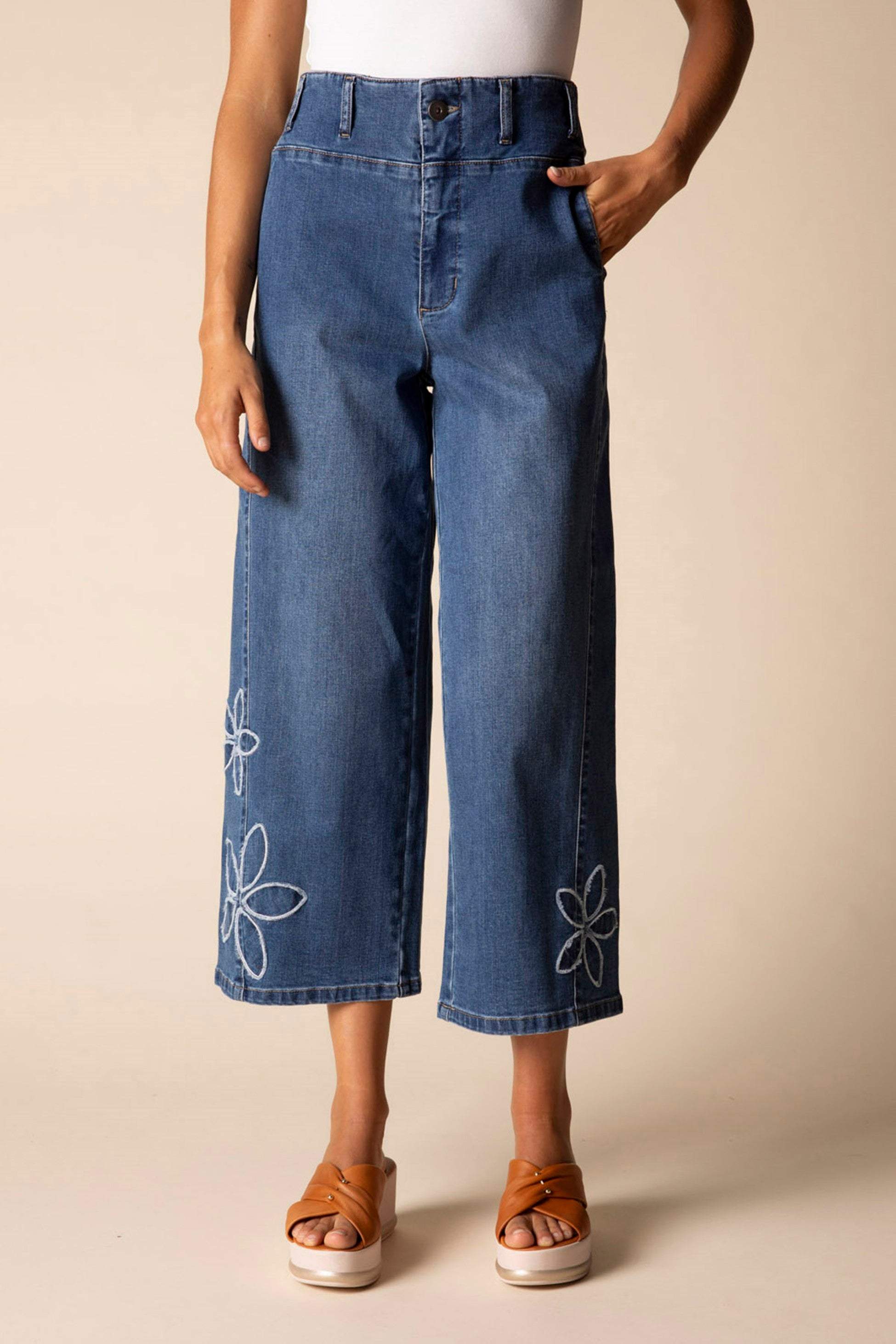 Stretch Denim Tossed Flower Jeans