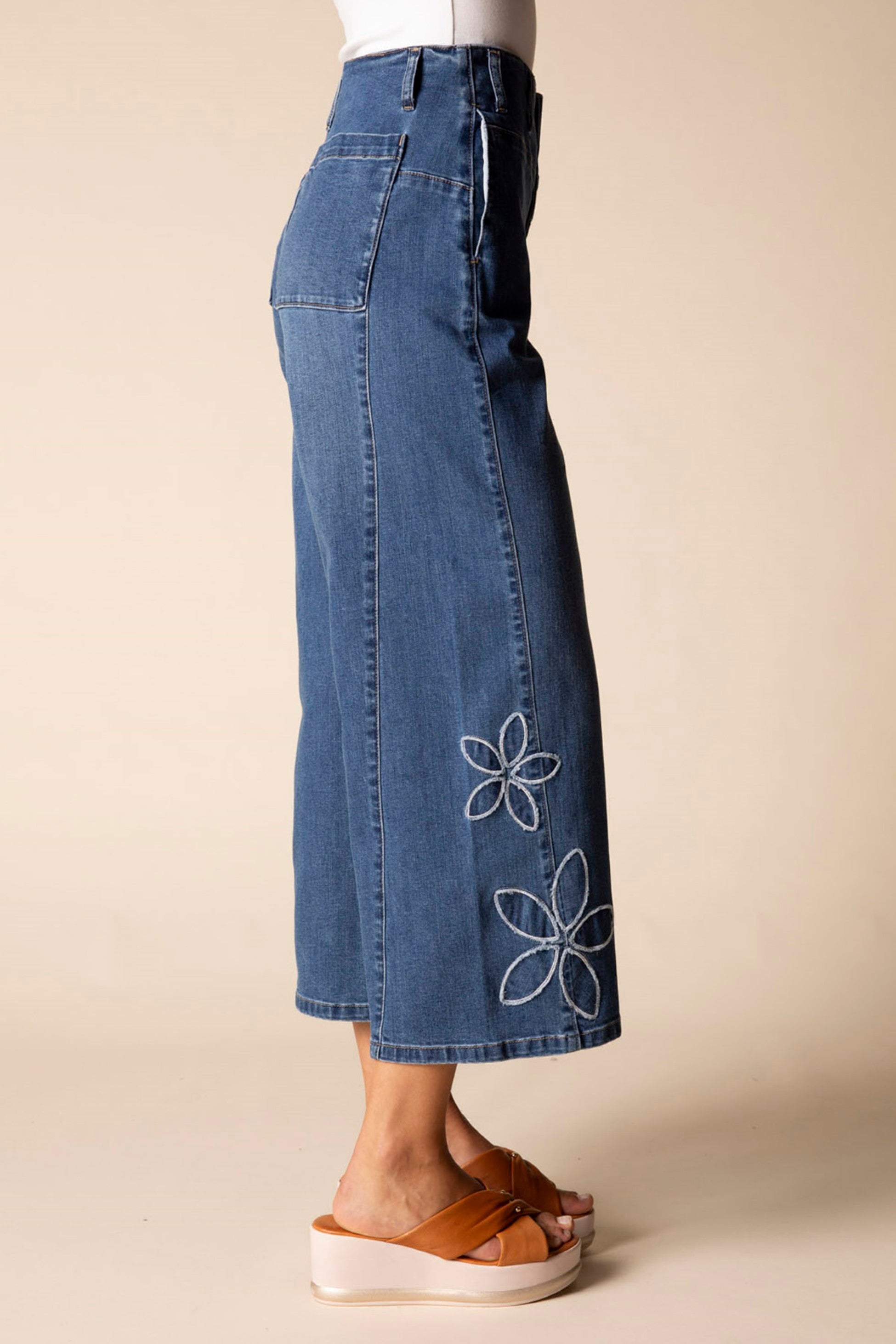Stretch Denim Tossed Flower Jeans