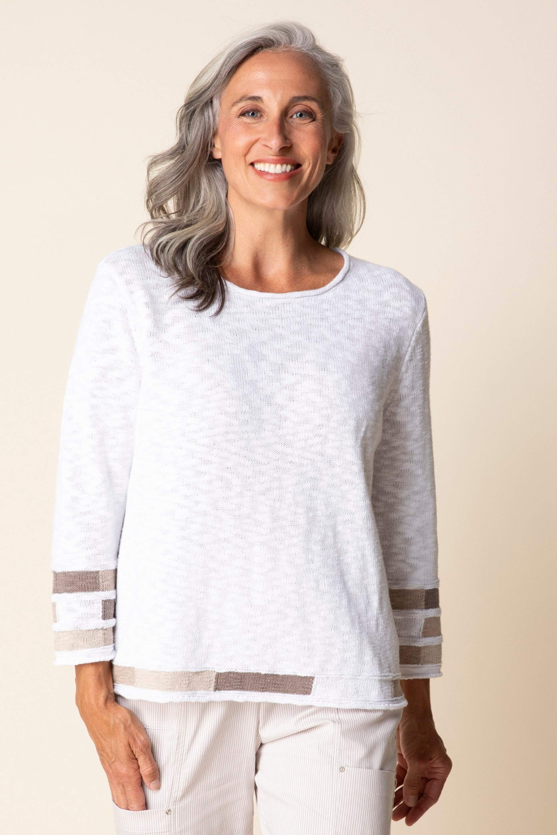 White Boardwalk Mosaic Pullover Sweater