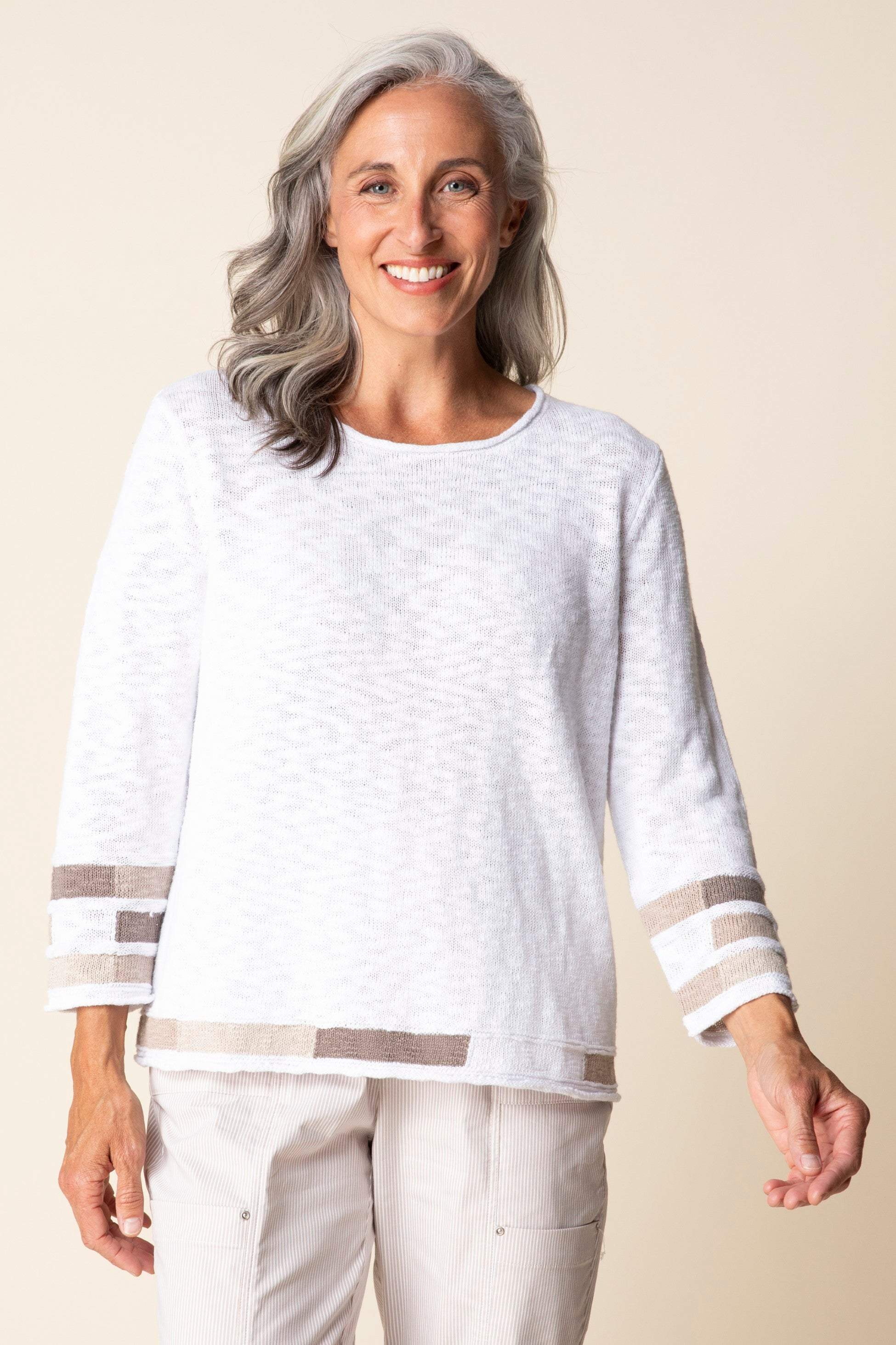 White Boardwalk Mosaic Pullover Sweater