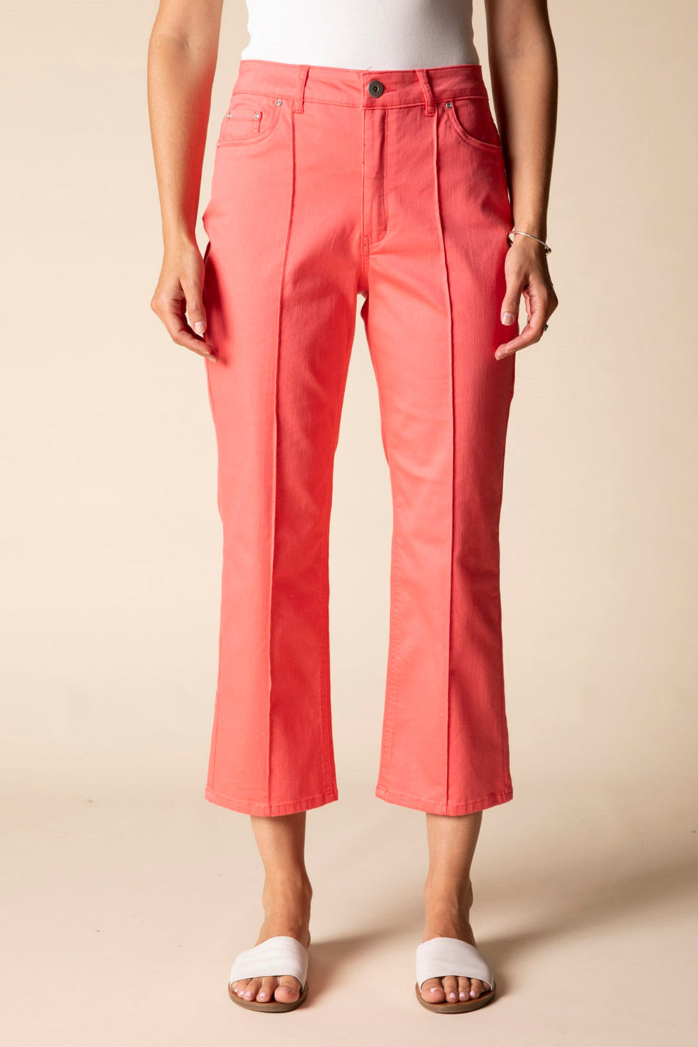 Coral Stretch Denim Seamed Crop Flare
