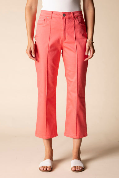Coral Stretch Denim Seamed Crop Flare