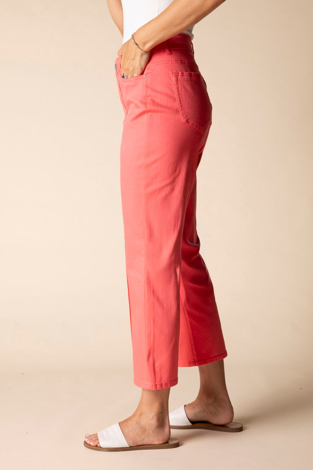 Coral Stretch Denim Seamed Crop Flare