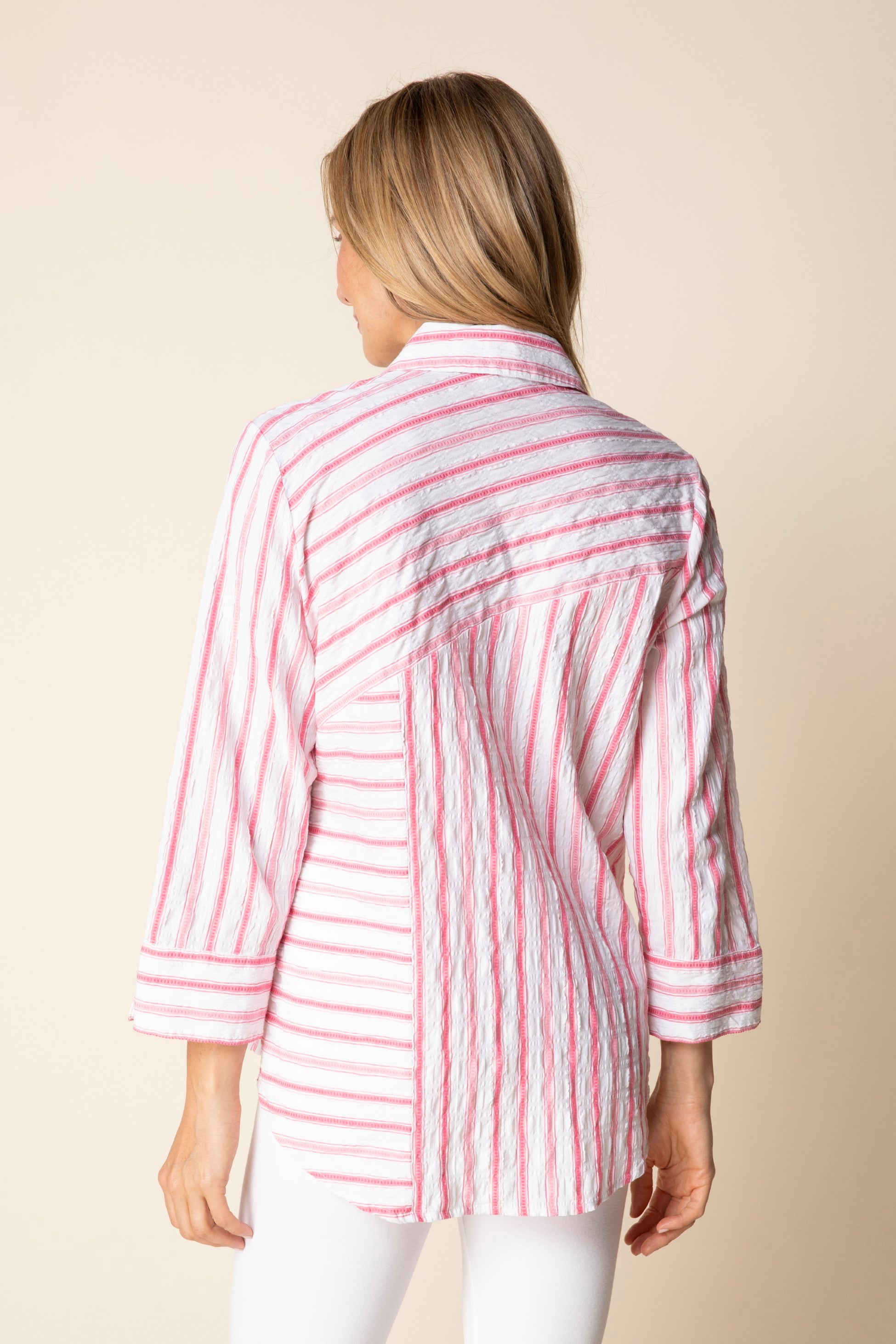 Coral Stripe Button Front Shirt