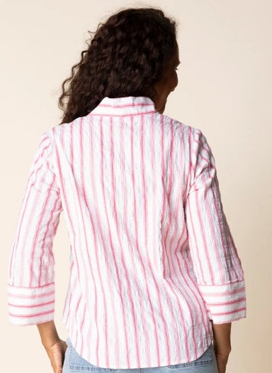Coral Stripe Half Placket Pullover