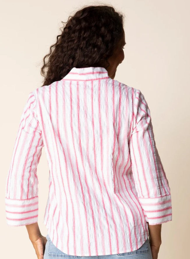 Coral Stripe Half Placket Pullover