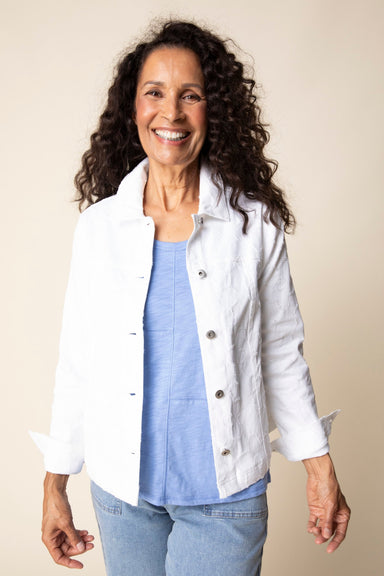 White Etched Flower Pleat Back Jacket