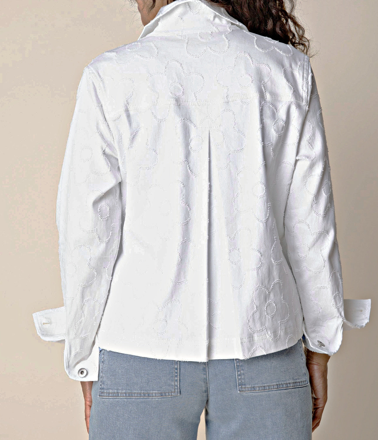 White Etched Flower Pleat Back Jacket