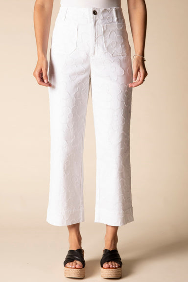 White Etched Flower Crop Jeans