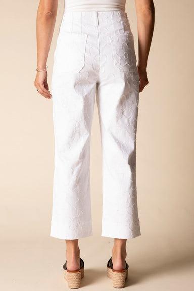White Etched Flower Crop Jeans