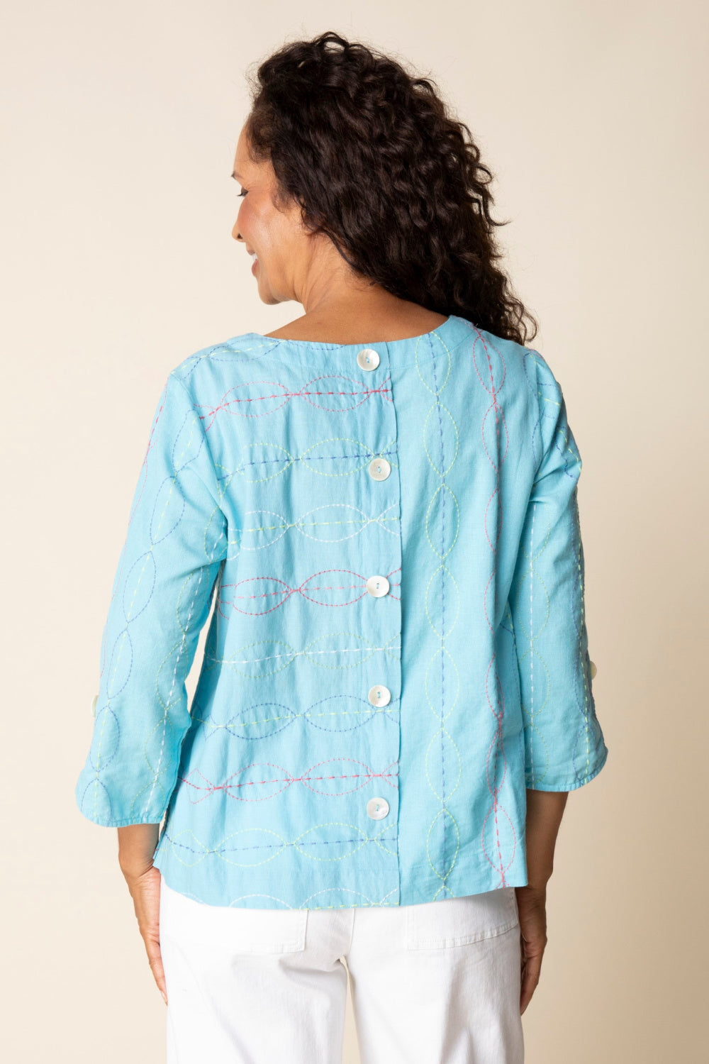 Aqua Embroidered Pullover Top