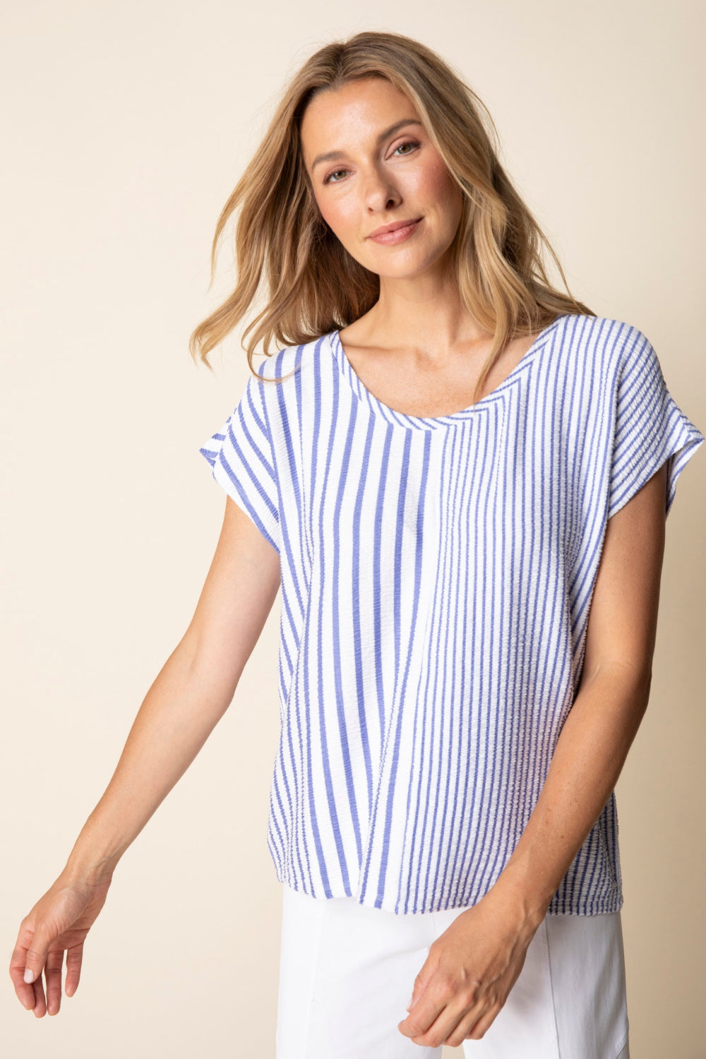 Iris Blue Striped Fine Line Tee