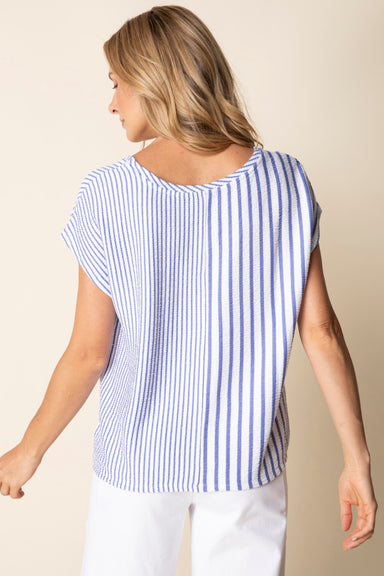 Iris Blue Striped Fine Line Tee