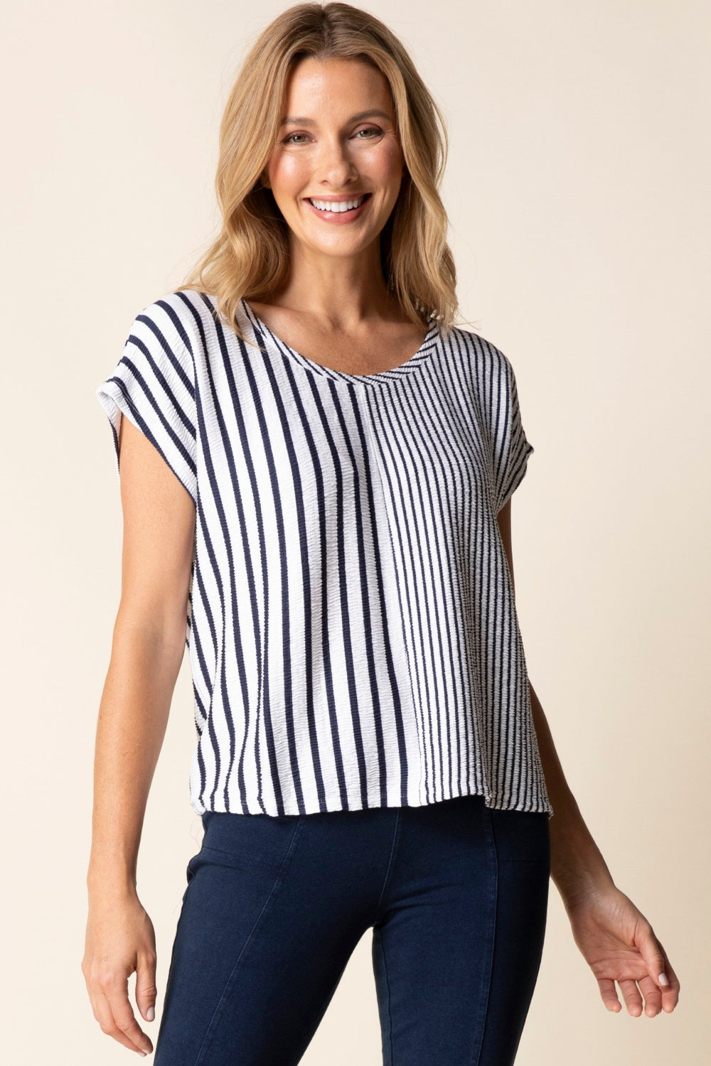 Navy Blue Striped Fine Line Tee